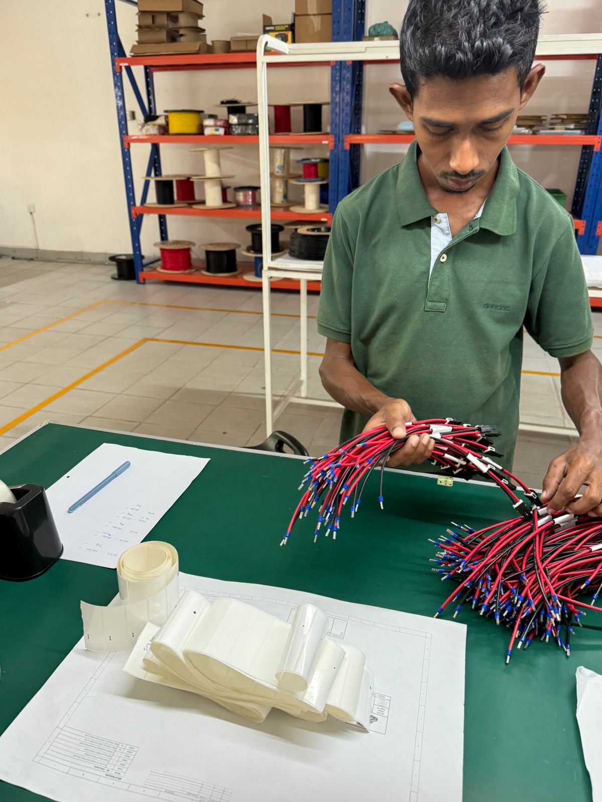 Technician with wire harness